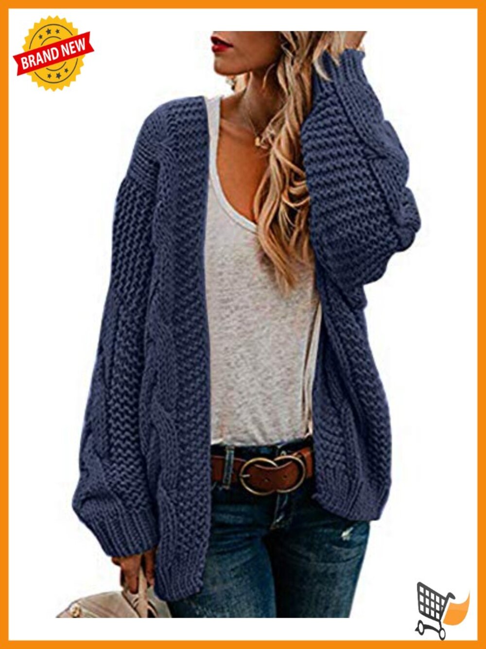 Womens Oversized Chunky Cable Knit Cardigan Sweater Long Sleeve Open Front